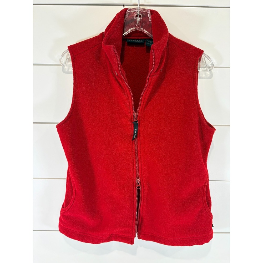 Express Women's Medium Red Fleece Full Zip Camping Travel Hiking Fall Vest